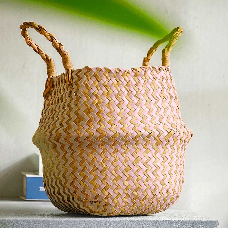 Boho Woven Basket Set – Pink — Woven Basket