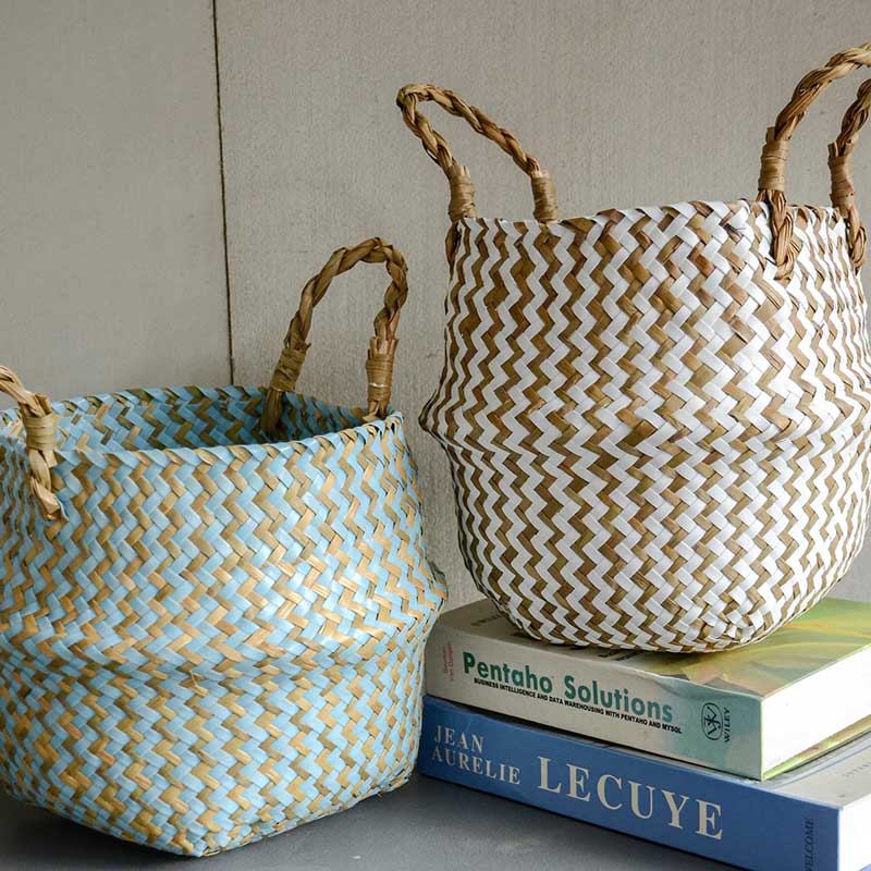 Boho Woven Basket Set – Blue — Woven Basket (view 10)