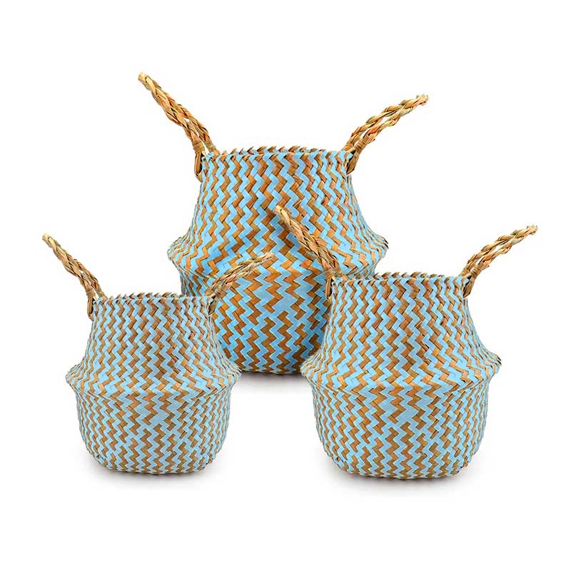 Boho Woven Basket Set – Blue — Woven Basket (view 9)