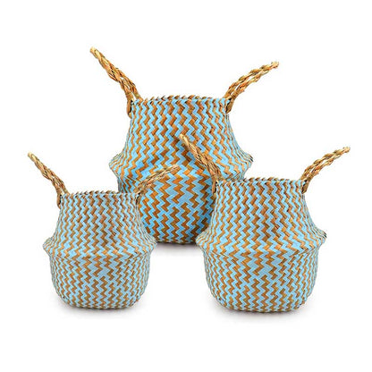 Boho Woven Basket Set – Blue — Woven Basket (view 9)