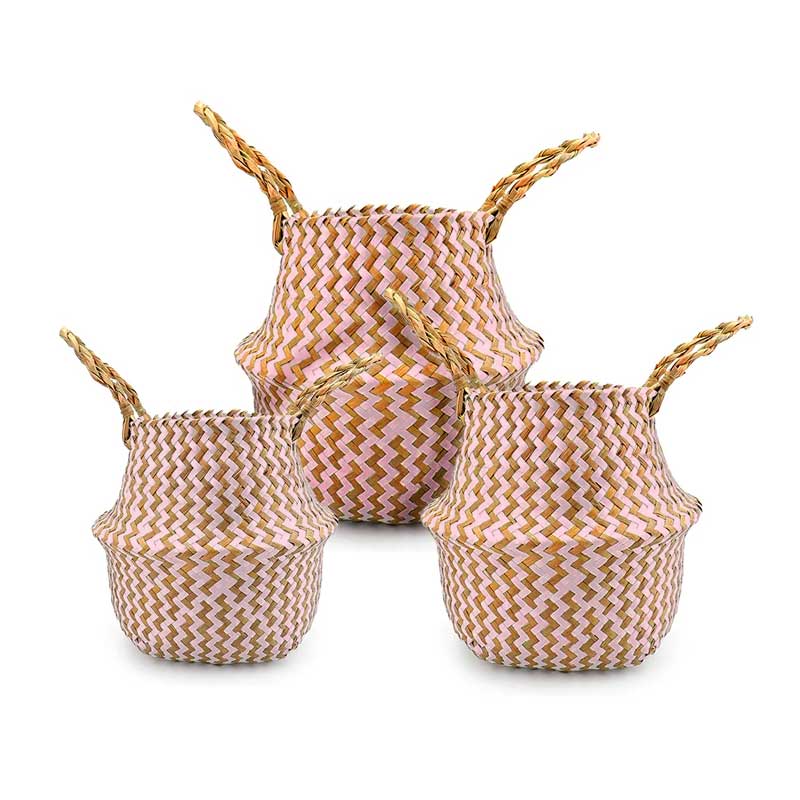 Boho Woven Basket Set – Pink — Woven Basket (view 3)