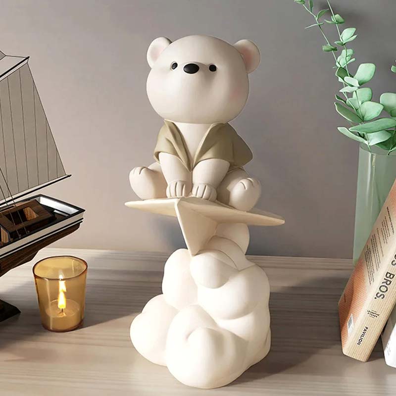 Teddy Bear Paper Plane Beige Decorative Sculpture — Decorative Sculpture