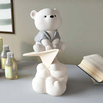 Teddy Bear Paper Plane Gray Decorative Sculpture — Decorative Sculpture
