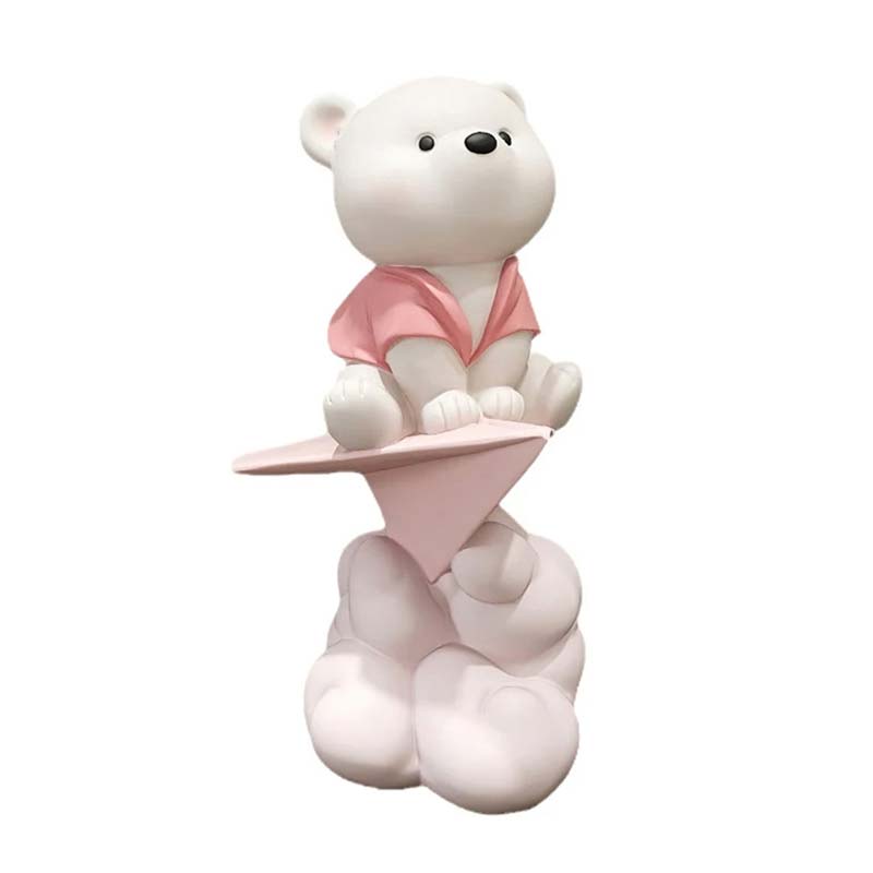 Teddy Bear Paper Plane Pink Decorative Sculpture — Decorative Sculpture (view 2)