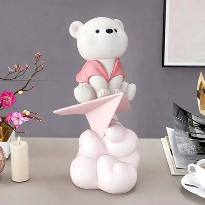 Teddy Bear Paper Plane Pink Decorative Sculpture — Decorative Sculpture