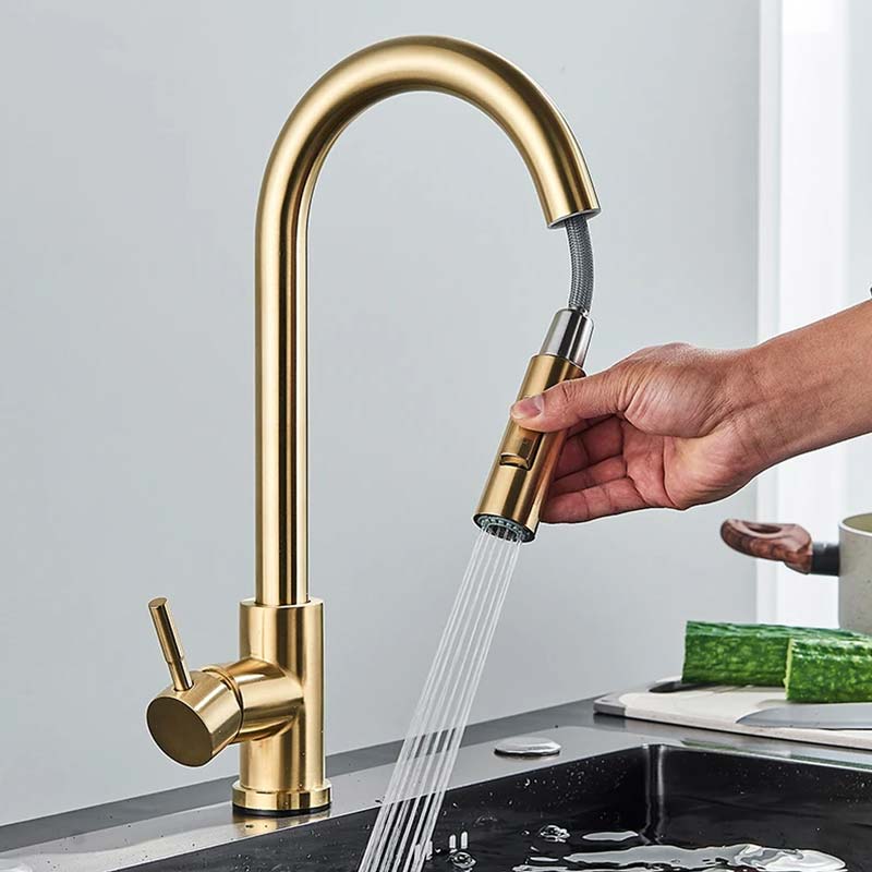 Gourmet Kitchen Faucet – Slim Gold Escovado — Kitchen Faucet (view 2)