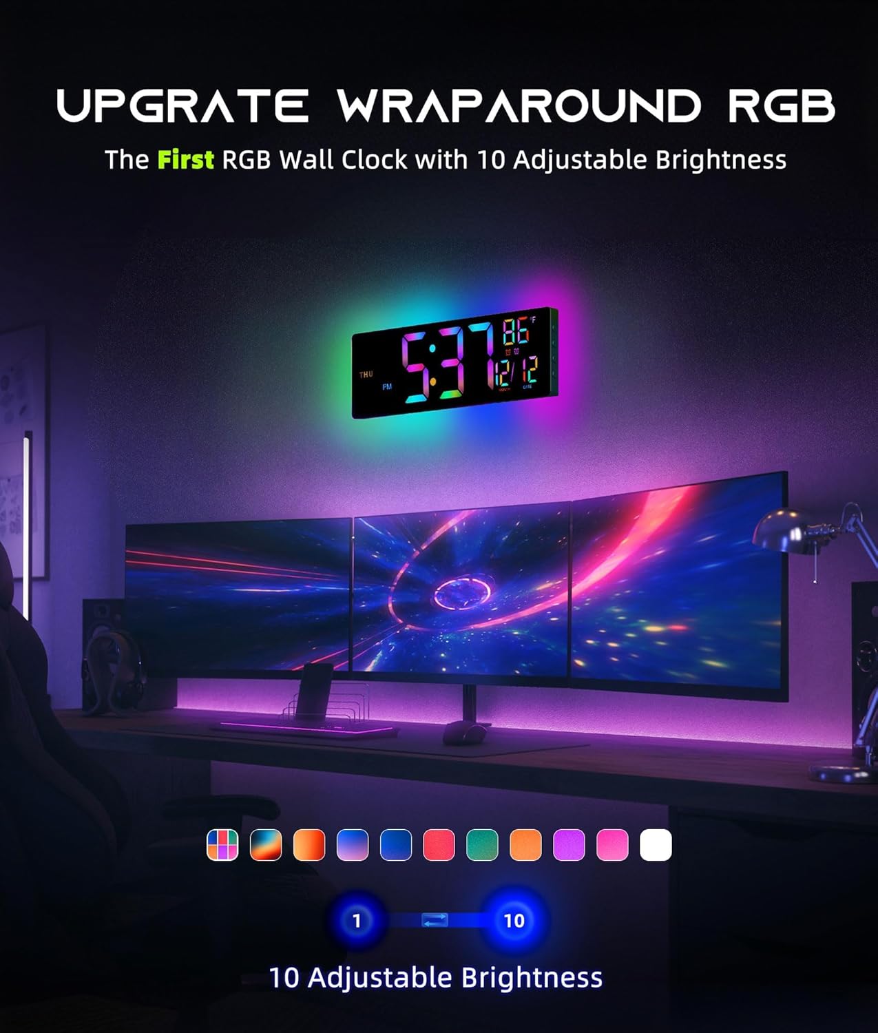HyperGlow Pro RGB Wall Clock — home decor (view 3)